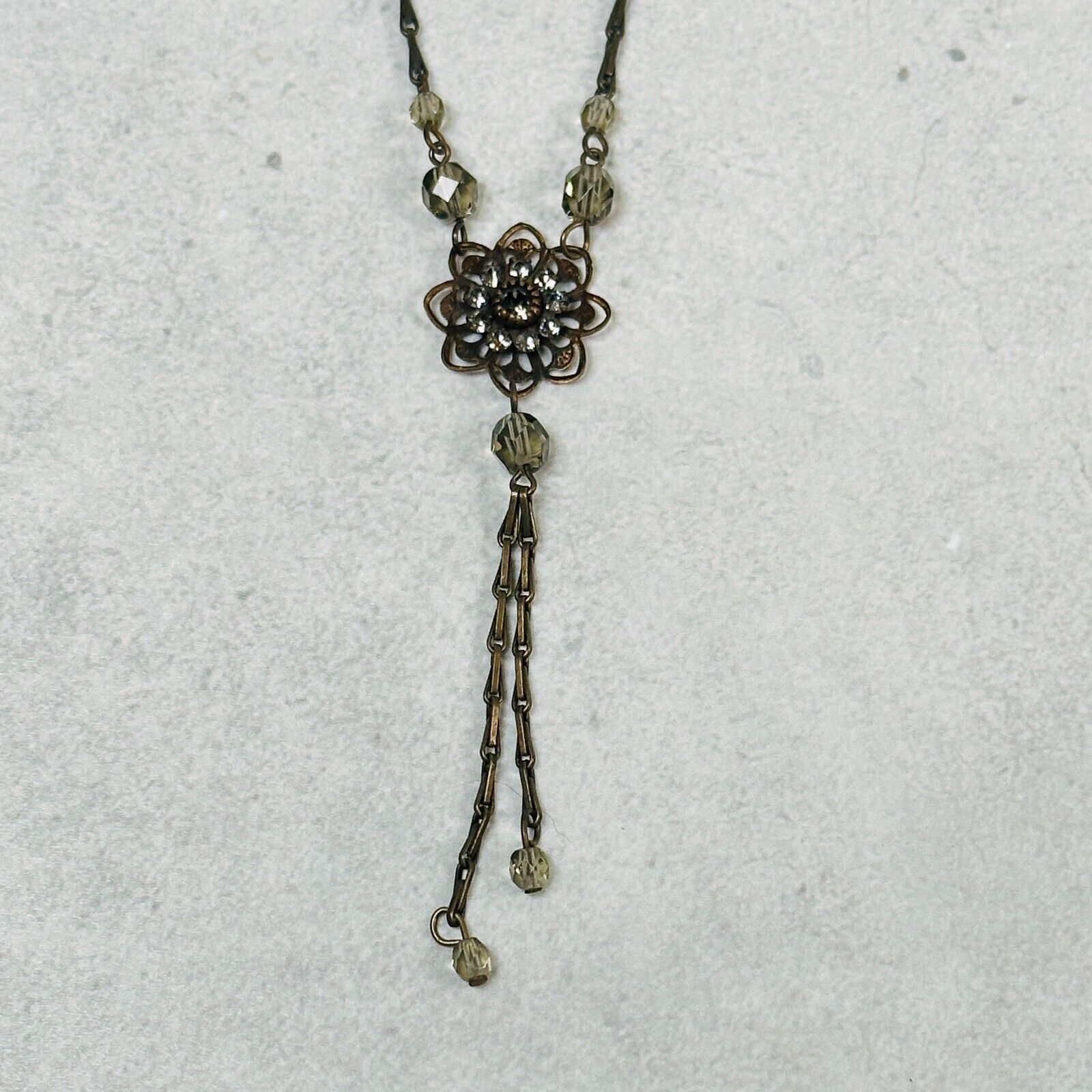 Ali Khan Jewelry Set Crystal Flowers Earrings Necklace Bronze Tone Jewelry